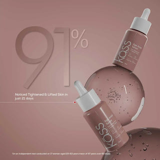 Kass skincare droppers with a pinkish-beige background and text about skin tightening.